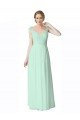 Long Chiffon Bridesmaid Dress with Corded Lace V-Neck Bodice Bristol