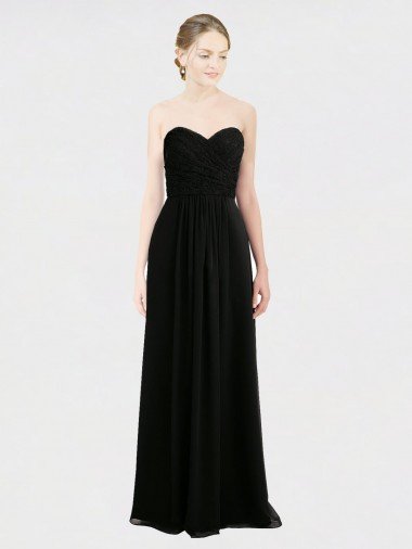 Long Strapless Lace Bodice Bridesmaid Dress with Sweetheart Neckline and Criss-Cross Pleats Bristol