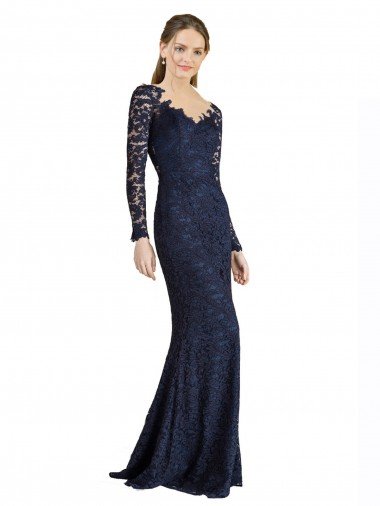 Illusion Long Sleeves Lace Bridesmaid Dress / Prom Dress with Sheer Keyhole Back Bristol