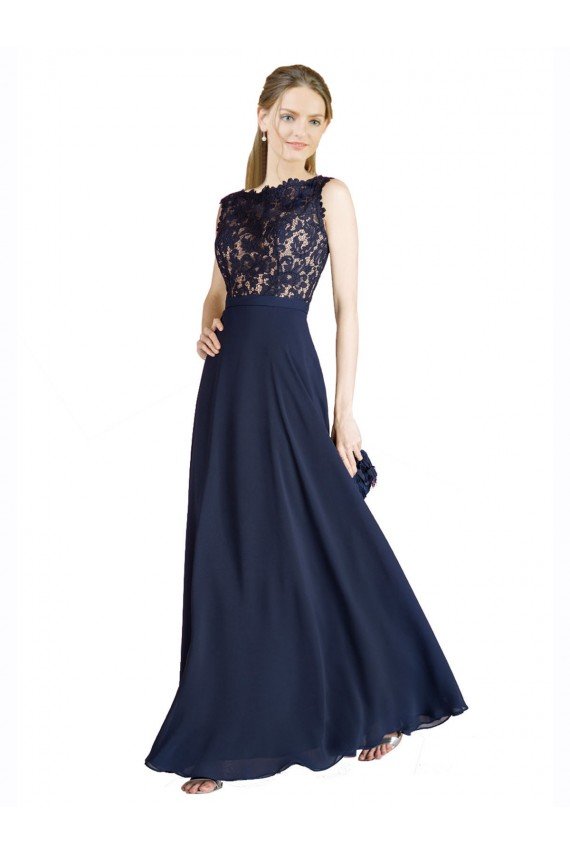 Bateaux Neckline A-Line Lace Bridesmaid Dress / Prom Dress with Top Nude Layer Bristol