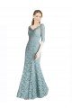 Half Sleeves Pleated Lace Bridesmaid Dress / Prom Dress with Wrap-Around Portrait Neckline Bristol
