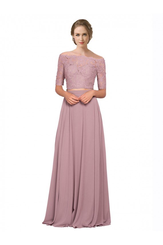 Off the Shoulder Lace Crop Top A-Line Chiffon Bridesmaid Dress / Prom Dress Bristol