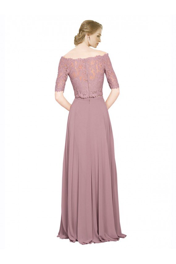 Off the Shoulder Lace Crop Top A-Line Chiffon Bridesmaid Dress / Prom Dress Bristol