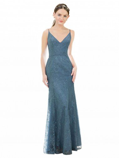 Deep V-Neck All Over Chantilly Lace Bridesmaid Dress with Criss Cross Open Back Bristol