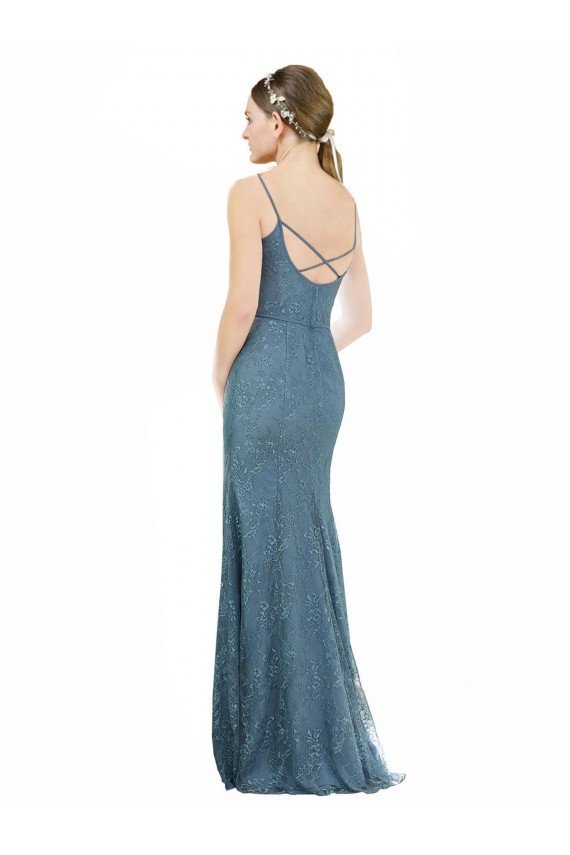 Deep V-Neck All Over Chantilly Lace Bridesmaid Dress with Criss Cross Open Back Bristol