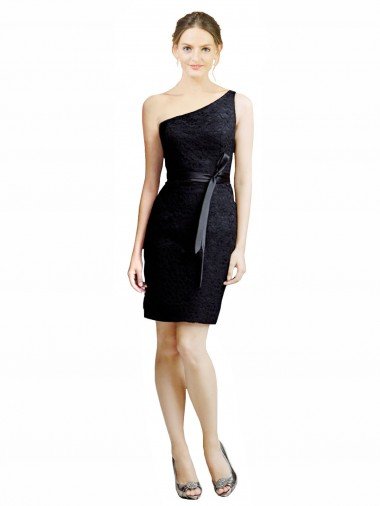 One Shoulder Short Lace Cocktail Bridesmaid Dress with Satin Waistband Bristol