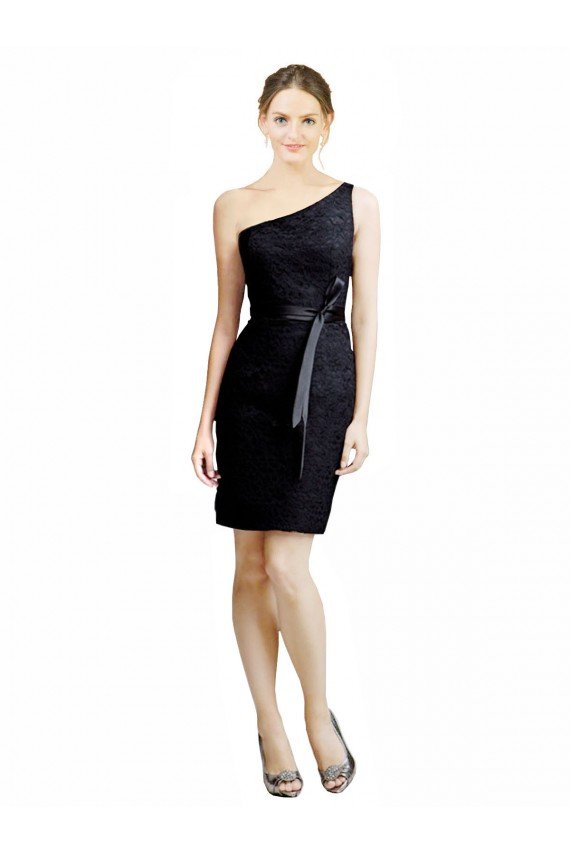 One Shoulder Short Lace Cocktail Bridesmaid Dress with Satin Waistband Bristol