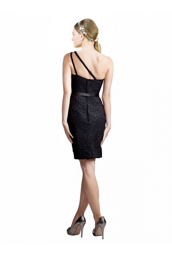 One Shoulder Short Lace Cocktail Bridesmaid Dress with Satin Waistband Bristol