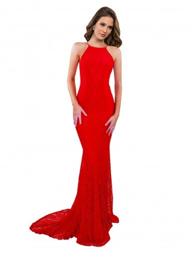 High Neck Long Formal Lace Bridesmaid Dress / Prom Dress with Open Back Straps Bristol