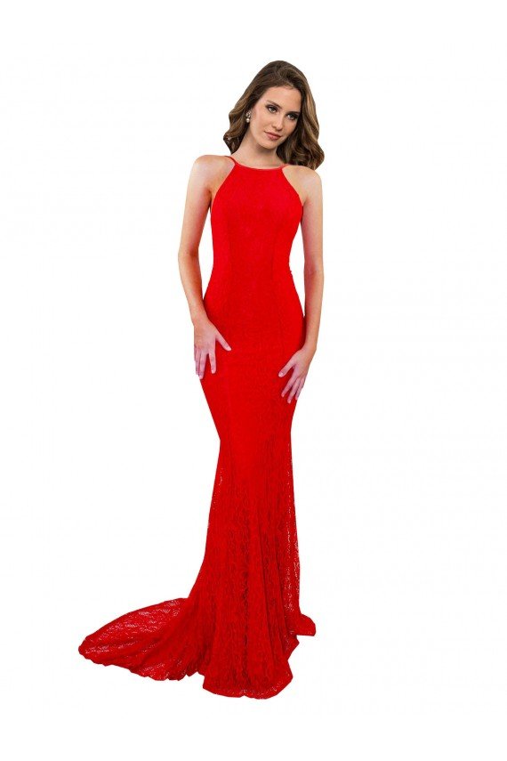 High Neck Long Formal Lace Bridesmaid Dress / Prom Dress with Open Back Straps Bristol