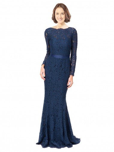 Long Sleeves Floor Length Vintage Lace Bridesmaid Dress with Deep V-Back Bristol