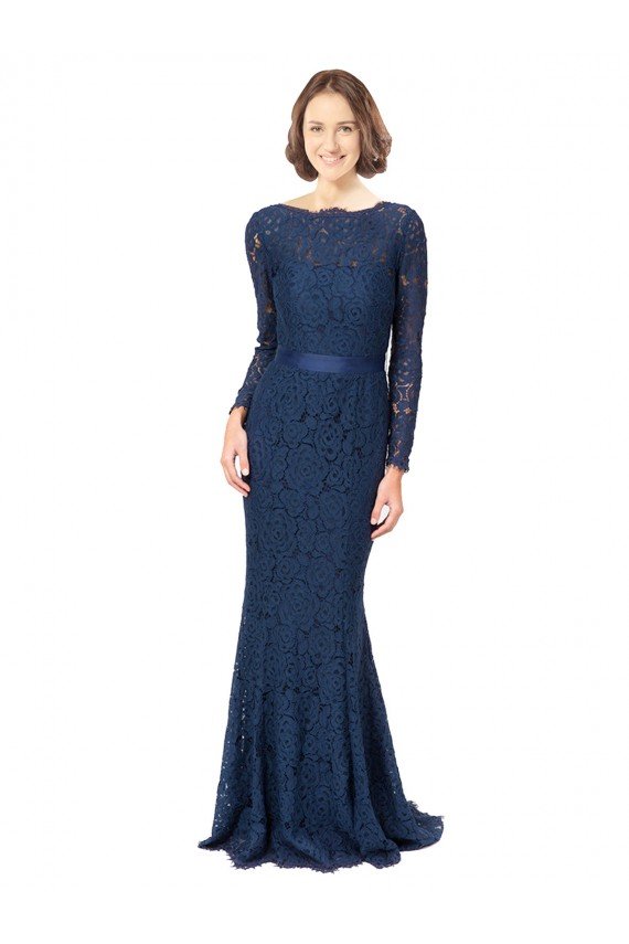 Long Sleeves Floor Length Vintage Lace Bridesmaid Dress with Deep V-Back Bristol