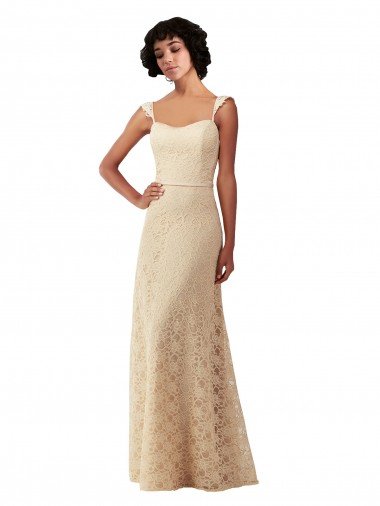 Lace A-Line Long Bridesmaids Dress with Satin Waistband Bristol