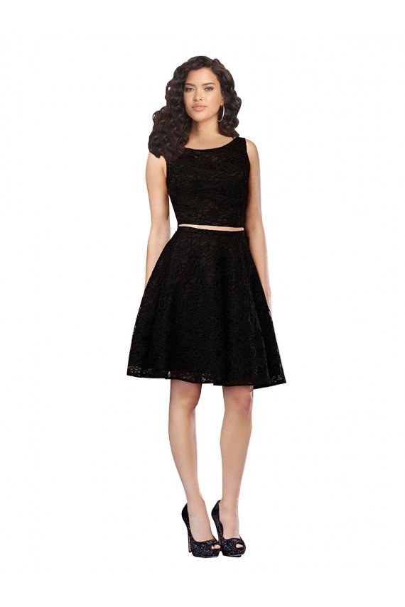 Two Piece Short Lace Cocktail Bridesmaid Dress with Jewel Neckline Bristol