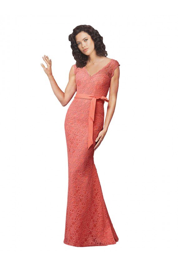 Mermaid Long V-Neck Lace Bridesmaid Dress with Open Back Bristol