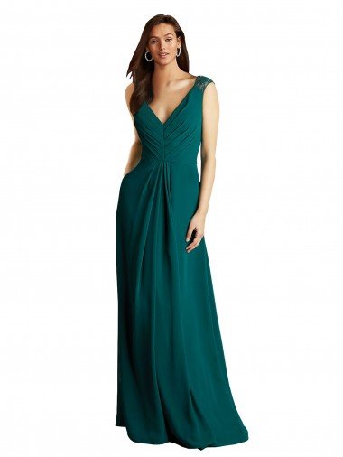 Long A-Line Lace and Chiffon Bridesmaid Dress with Open Back Bristol