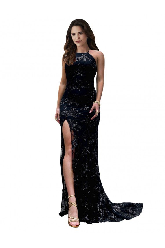 Formal High Neckline Lace Open Back Bridesmaid Dress / Prom Dress with High Slit Bristol
