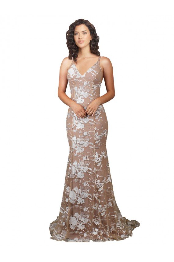 Fishtail Shaped V-Neck Embroidered Foral Lace Wedding Dress Bristol