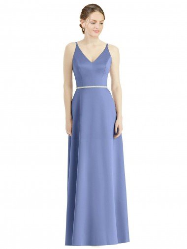 Long Floor Length V-Neck Satin Bridesmaid Dress with Spaghetti Straps Bristol