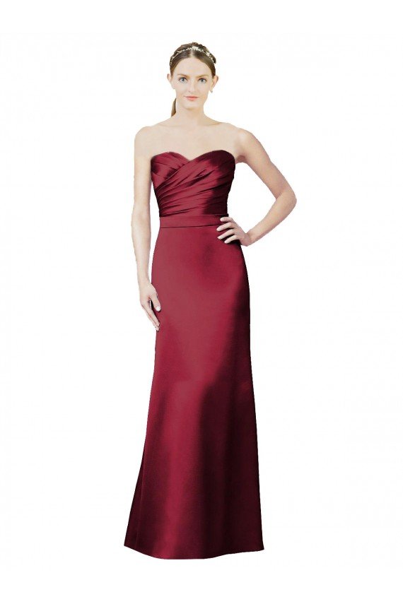 Strapless Satin Bridesmaid Dress with Asymmetrical Draped Bodice Bristol
