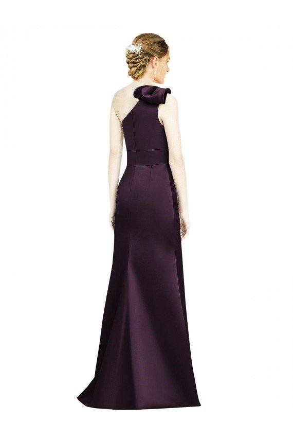 Full Length One Shoulder Satin Bridesmaid Dress with Bow Shoulder Detail Bristol