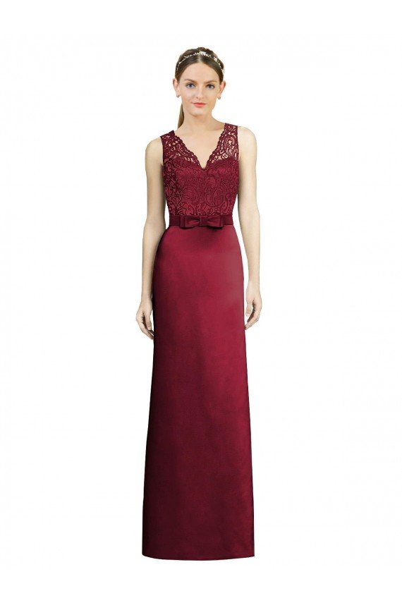Full Length Sleeveless Satin Bridesmaid Dress with Lace Bodice Bristol