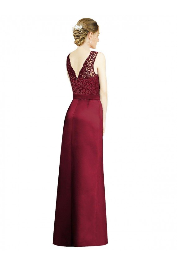 Full Length Sleeveless Satin Bridesmaid Dress with Lace Bodice Bristol