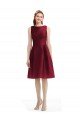 Short Midi Length Satin Cocktail Bridesmaid Dress with Bateau Neckline and V-Back Bristol