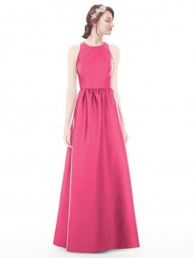Jewel Neck Keyhole Back Sleek Long Satin Bridesmaid Dress Bristol