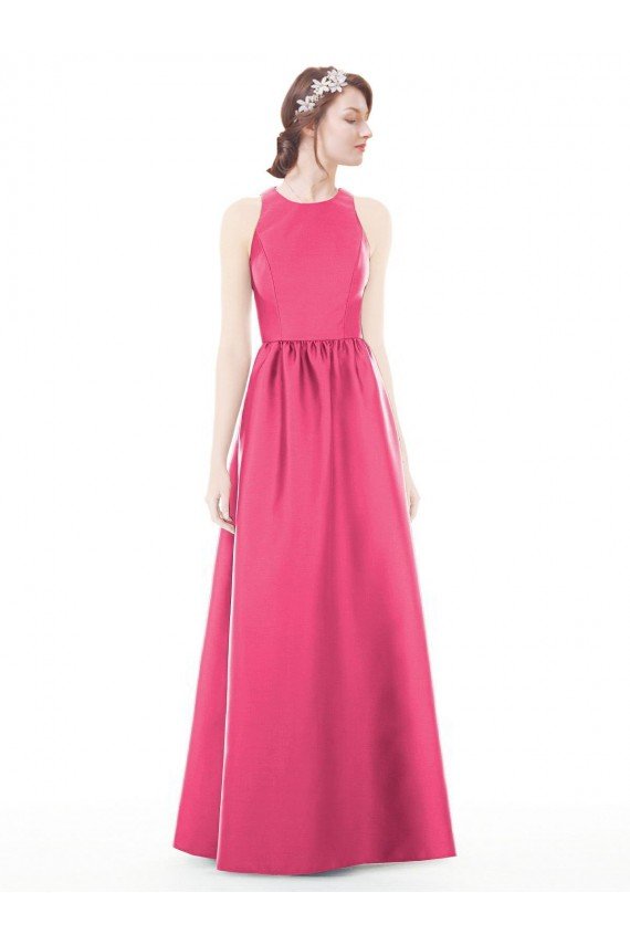 Jewel Neck Keyhole Back Sleek Long Satin Bridesmaid Dress Bristol