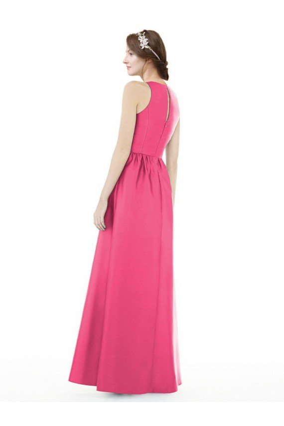 Jewel Neck Keyhole Back Sleek Long Satin Bridesmaid Dress Bristol