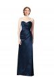 Faux Wrap A-Line Long Satin Bridesmaid Dress with Draped Bodice Bristol