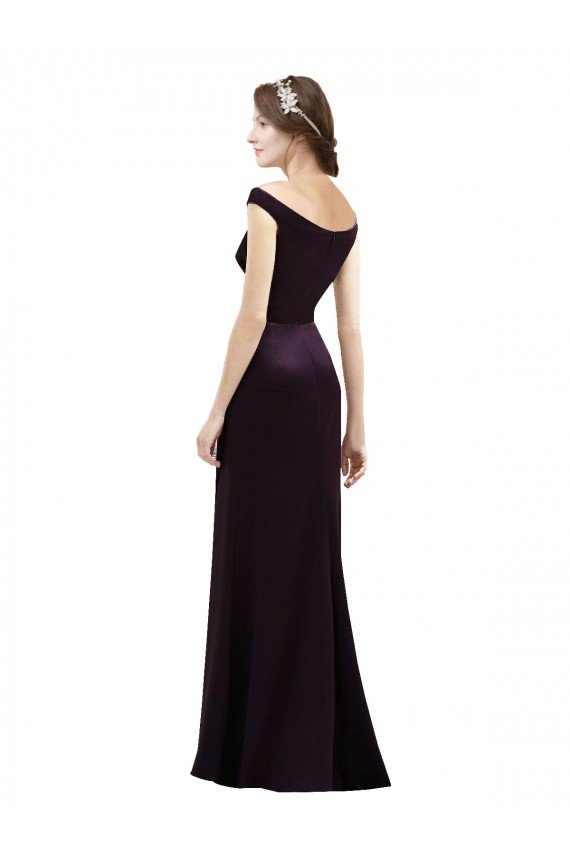 Off The Shoulder Long Satin Bridesmaid Dress with Asymmetrical Pleated Bodice Bristol