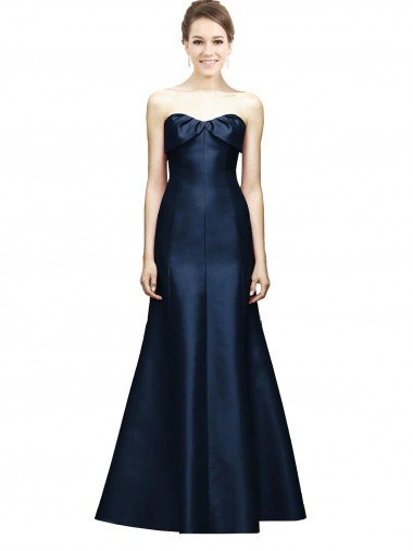 Long Strapless Satin Bridesmaid Dress with Pleated Cuff Neckline Bristol