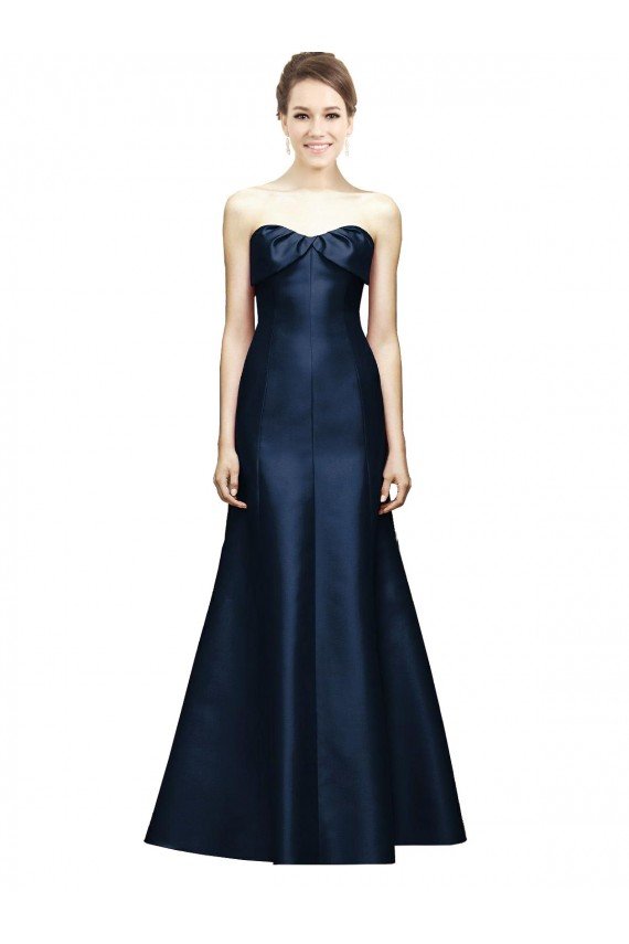 Long Strapless Satin Bridesmaid Dress with Pleated Cuff Neckline Bristol