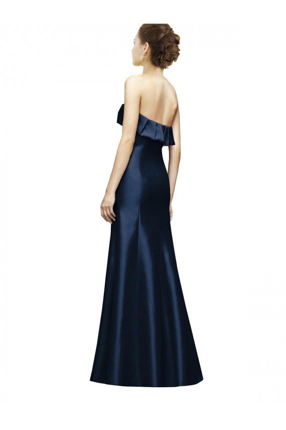 Long Strapless Satin Bridesmaid Dress with Pleated Cuff Neckline Bristol