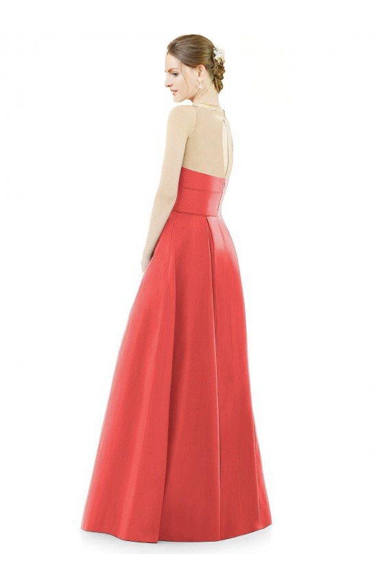 Sheer V-Neck Tulle Illusion Long Satin Bridesmaid Dress Bristol
