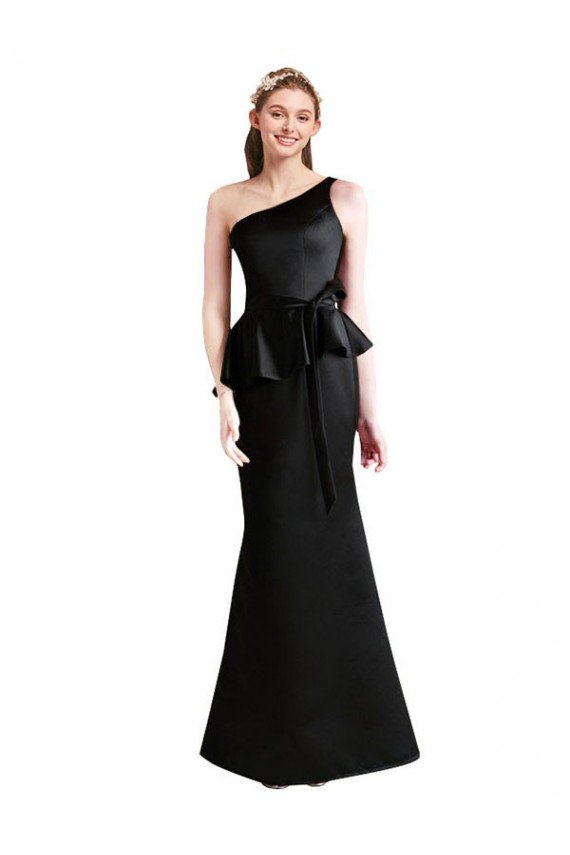 Long One Shoulder Satin Bridesmaid Dress with Bow Ties Bristol