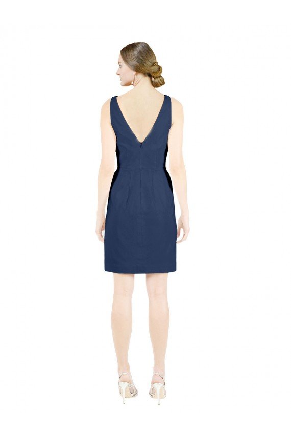 Deep V-Neck Short Knee Length Satin Cocktail Bridesmaid Dress with Slimming Pleats Bristol