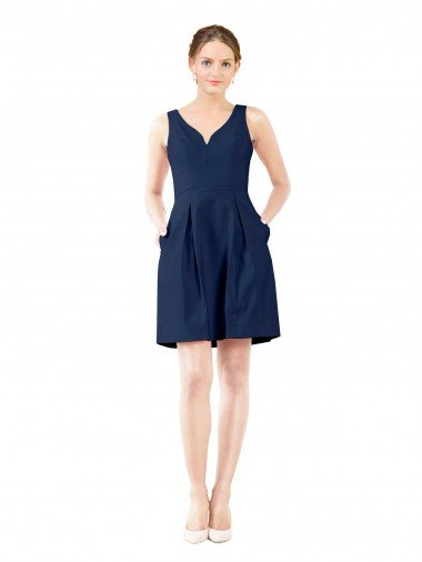 V-Neck A-Line Satin Cocktail Bridesmaid Dress with Pockets Bristol
