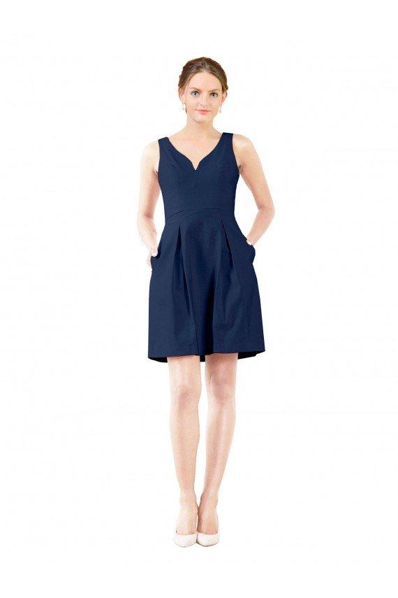 V-Neck A-Line Satin Cocktail Bridesmaid Dress with Pockets Bristol