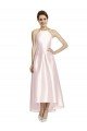 Long High-Low Halter Satin Bridesmaid Dress with Criss-Cross Back Bristol