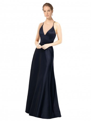 Sexy Satin Bridesmaids Dress with Deep V-Neckline and Strappy Back Bristol