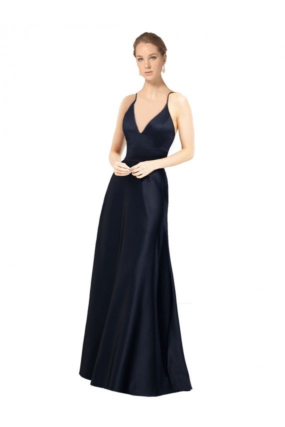 Sexy Satin Bridesmaids Dress with Deep V-Neckline and Strappy Back Bristol