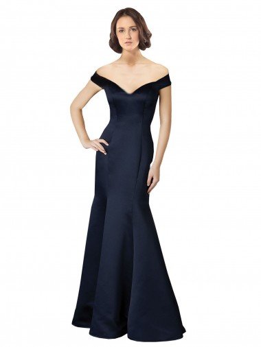 Fit and Flare Satin Bridesmaid Dress / Prom Dress with Off the Shoulder Neckline Bristol