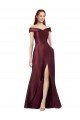 Long Off the Shoulder Formal Satin Bridesmaid Dress / Prom Dress with Thigh-high Slit Bristol