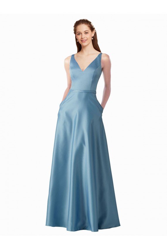 Classic Satin V-Neck A-Line Bridesmaids Dress with Pockets Bristol