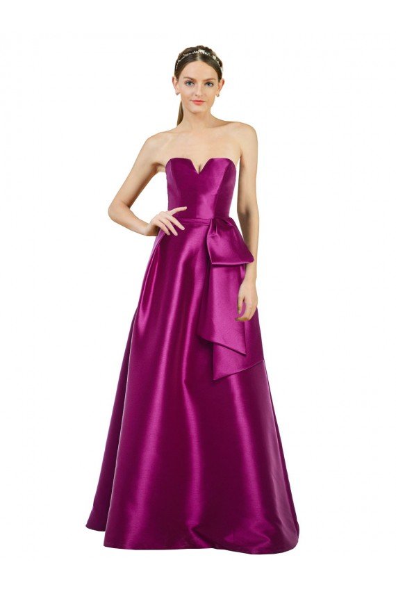 Sleeveless V-Neck Long Satin Bridesmaid Dress / Prom Dress with Bow Waist Bristol