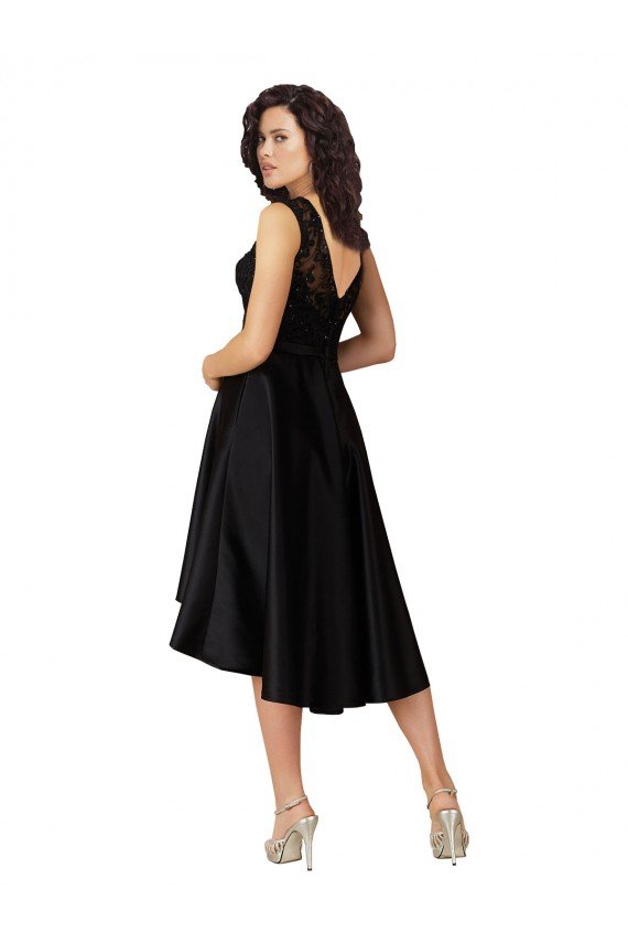 Short High Low Satin Cocktail Bridesmaid Dress with a Beaded and Embroidered Bodice Bristol