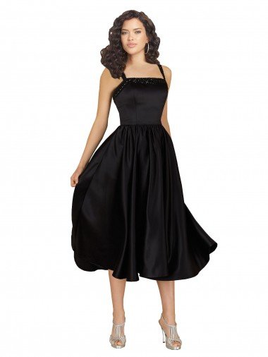 Short Cocktail Length Square Neck Satin Bridesmaid Dress / Prom Dress with Beading Bristol